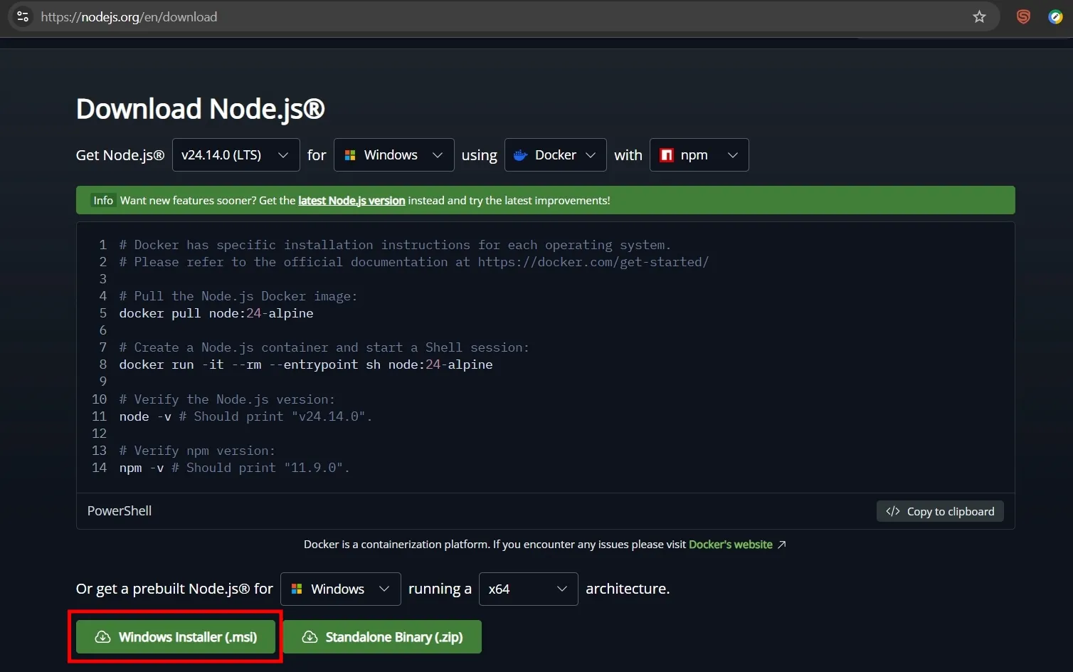 Download node.js